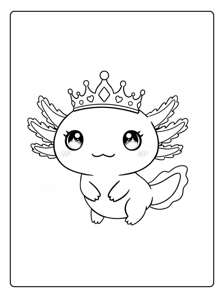 Cute Axolotl Coloring Pages – Kawaii Axolotl with Big Eyes