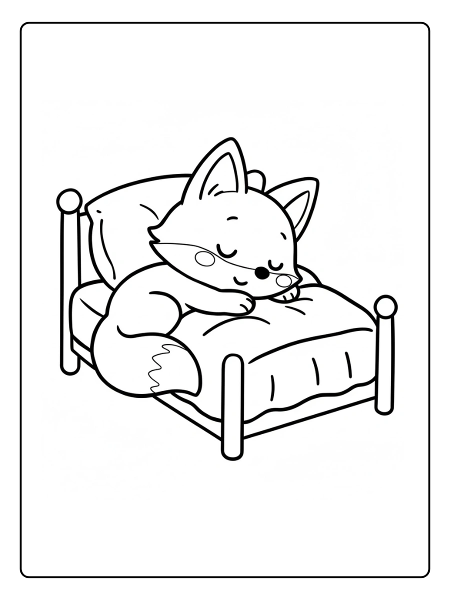 Cute Fox Coloring Pages – Baby Fox Sleeping