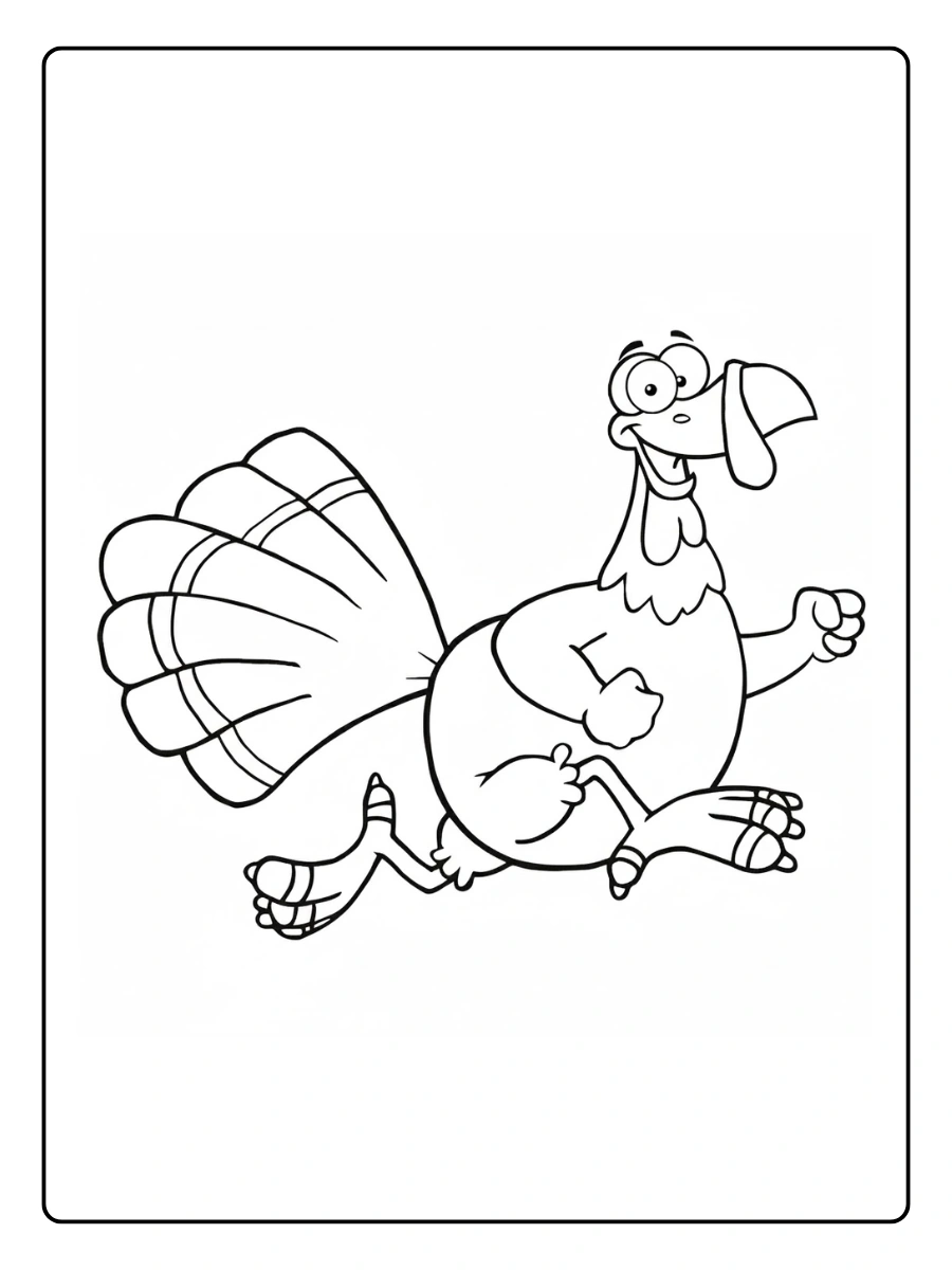 Cute Turkey Coloring Pages – Turkey with Feathers Spread