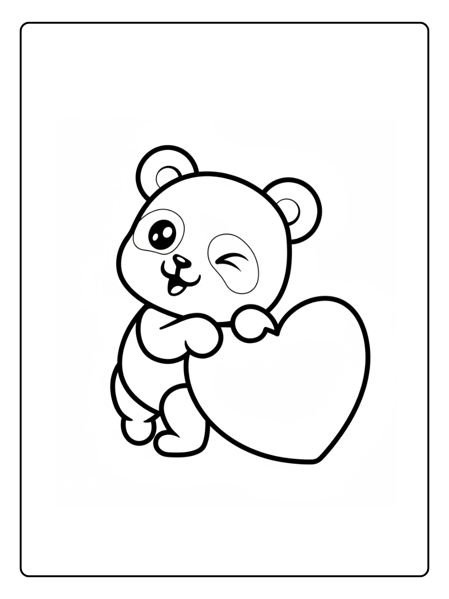 Cute Panda Coloring Pages – Cute Panda Holding Heart
