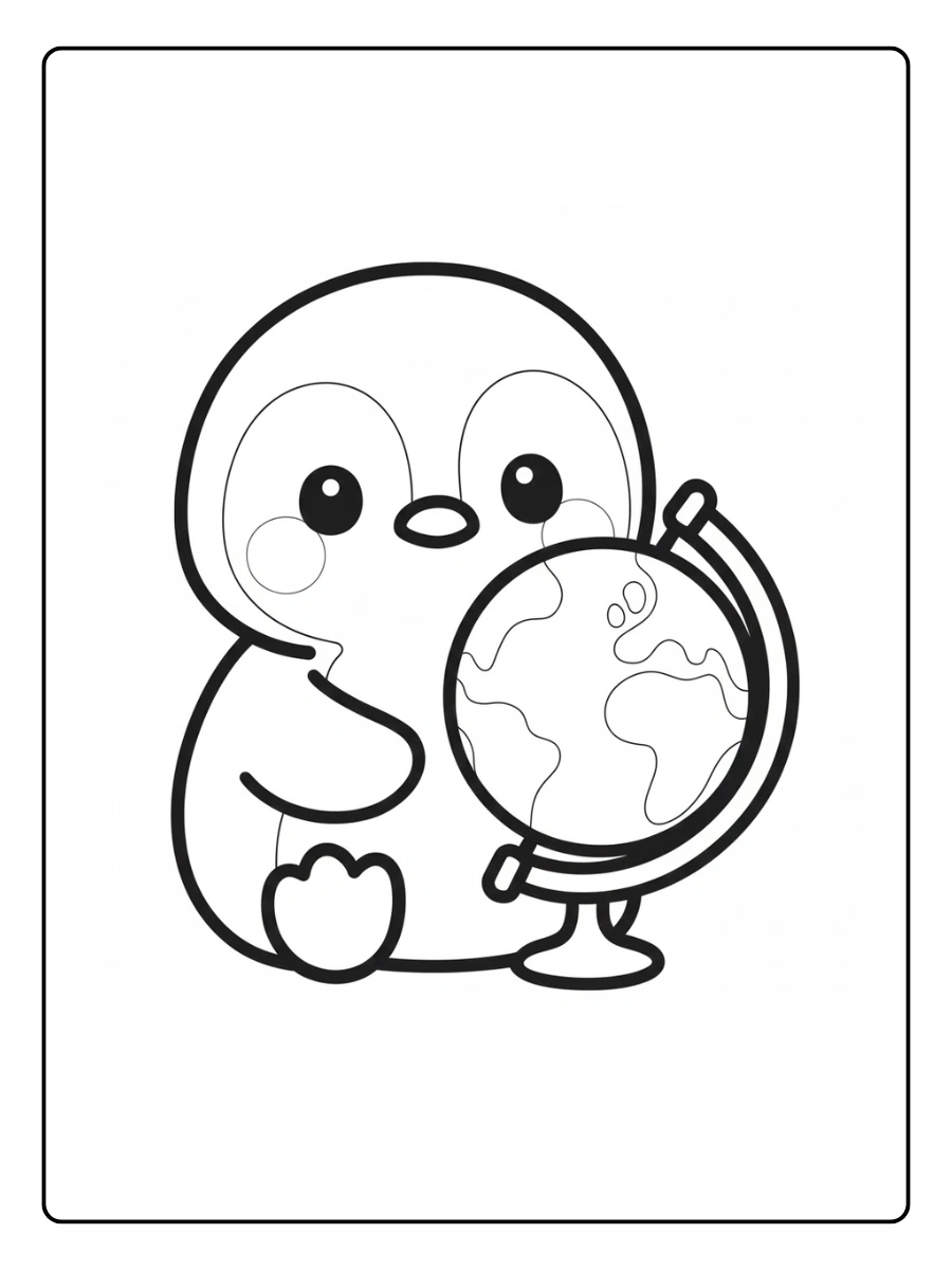 Cute Penguin Coloring Pages – Cute Penguin and Earth