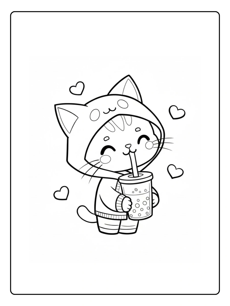 Kitties Coloring Pages – Cute Cat with Heart
