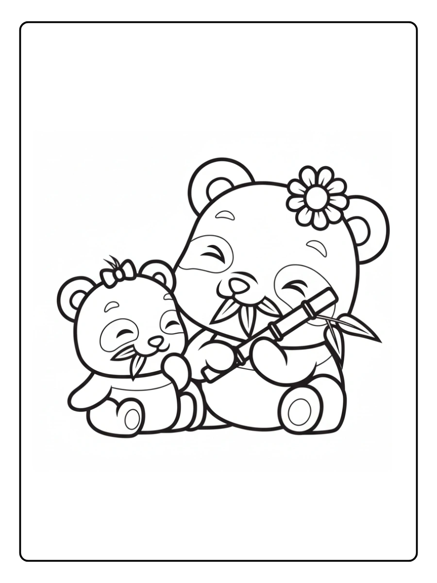 Cute Panda Coloring Pages – Cute Panda Eating Bamboo