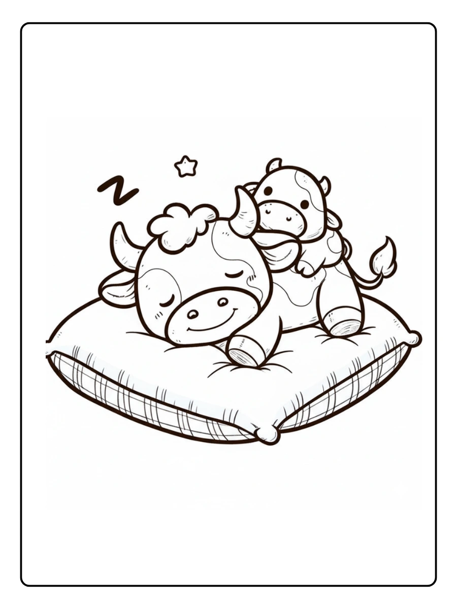 Cute Cow Coloring Pages – Family Cow Sleeping