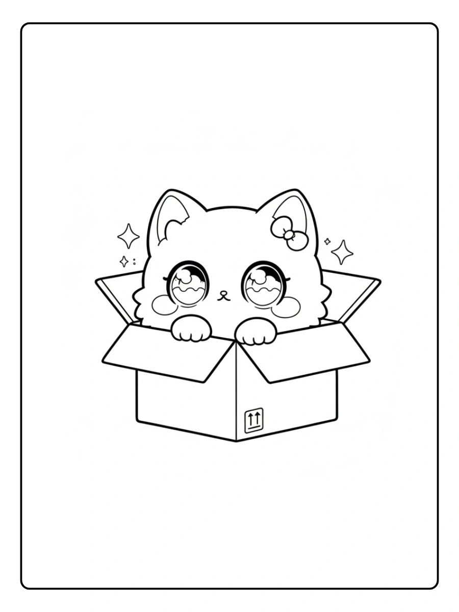 Kitties Coloring Pages – Cute Cat in a Box