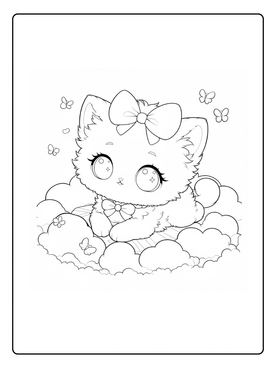 Kitties Coloring Pages – Fluffy Kitten Close-Up