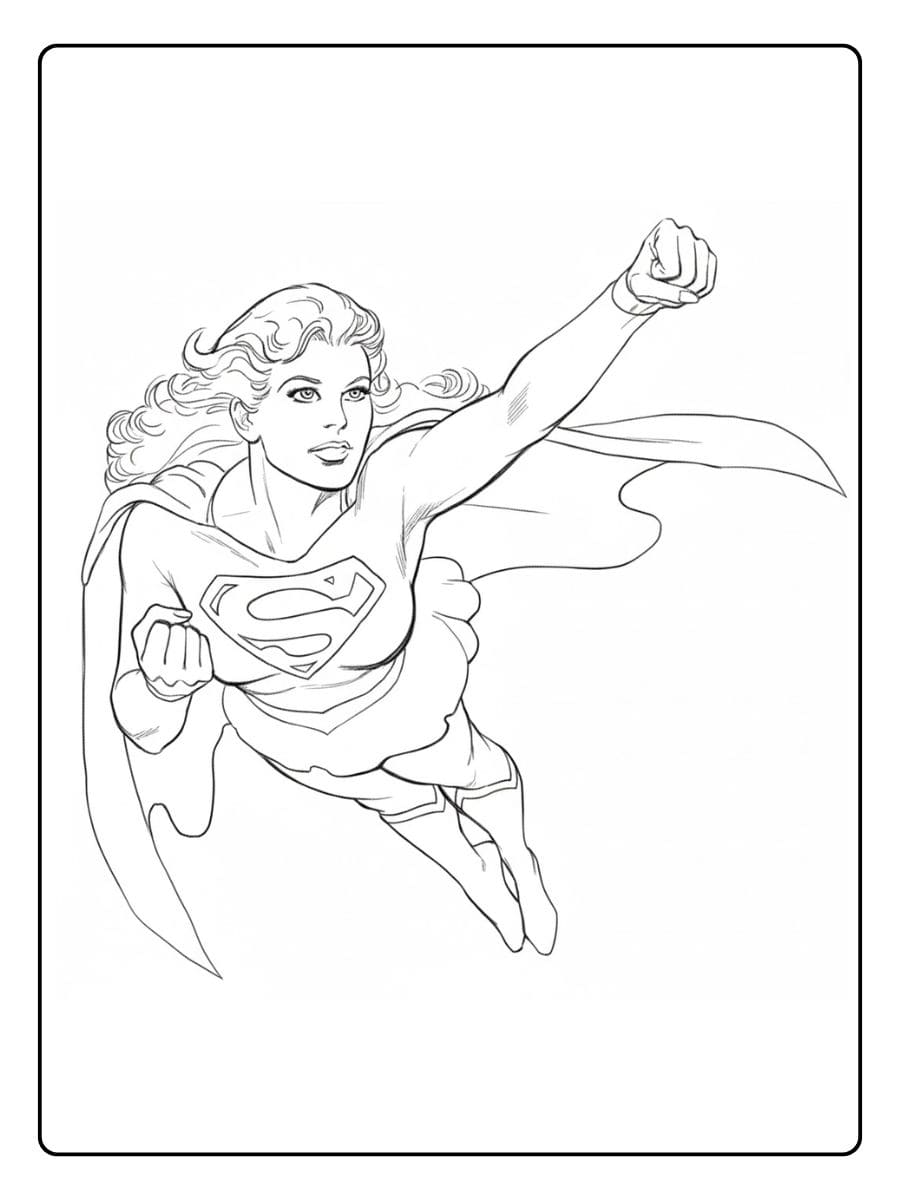 Action Pose Supergirl Drawing Supergirl Coloring Pages