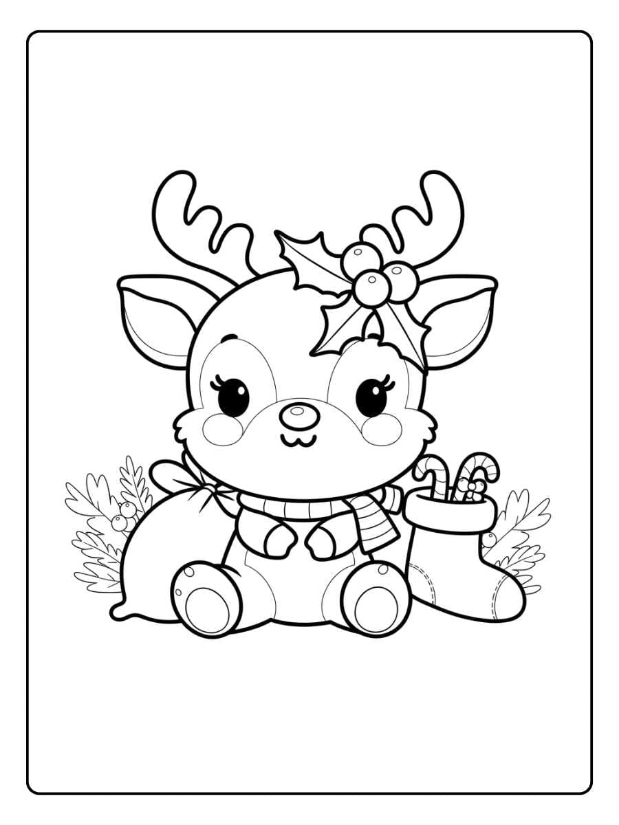 Adorable Christmas Deer Outline for Coloring cute coloring pages christmas