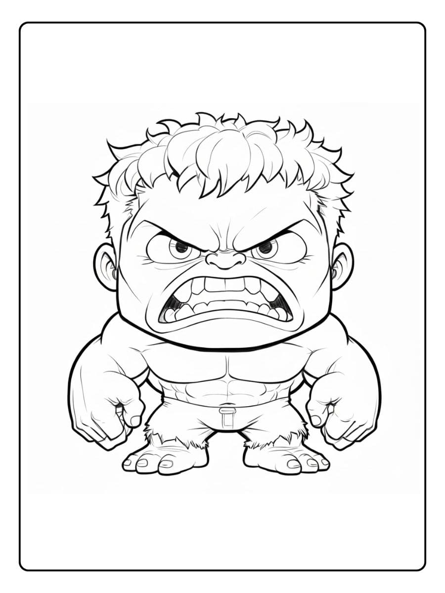 Angry Chibi Hulk Coloring Page Outline