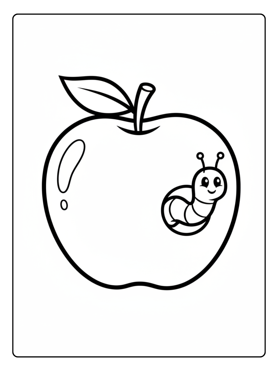 Apples Coloring Pages – Apple and Worm