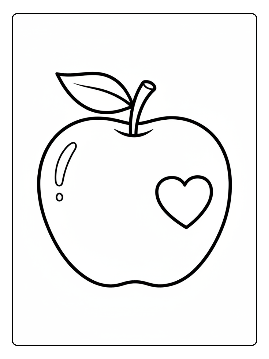 Apples Coloring Pages – Apple with Heart