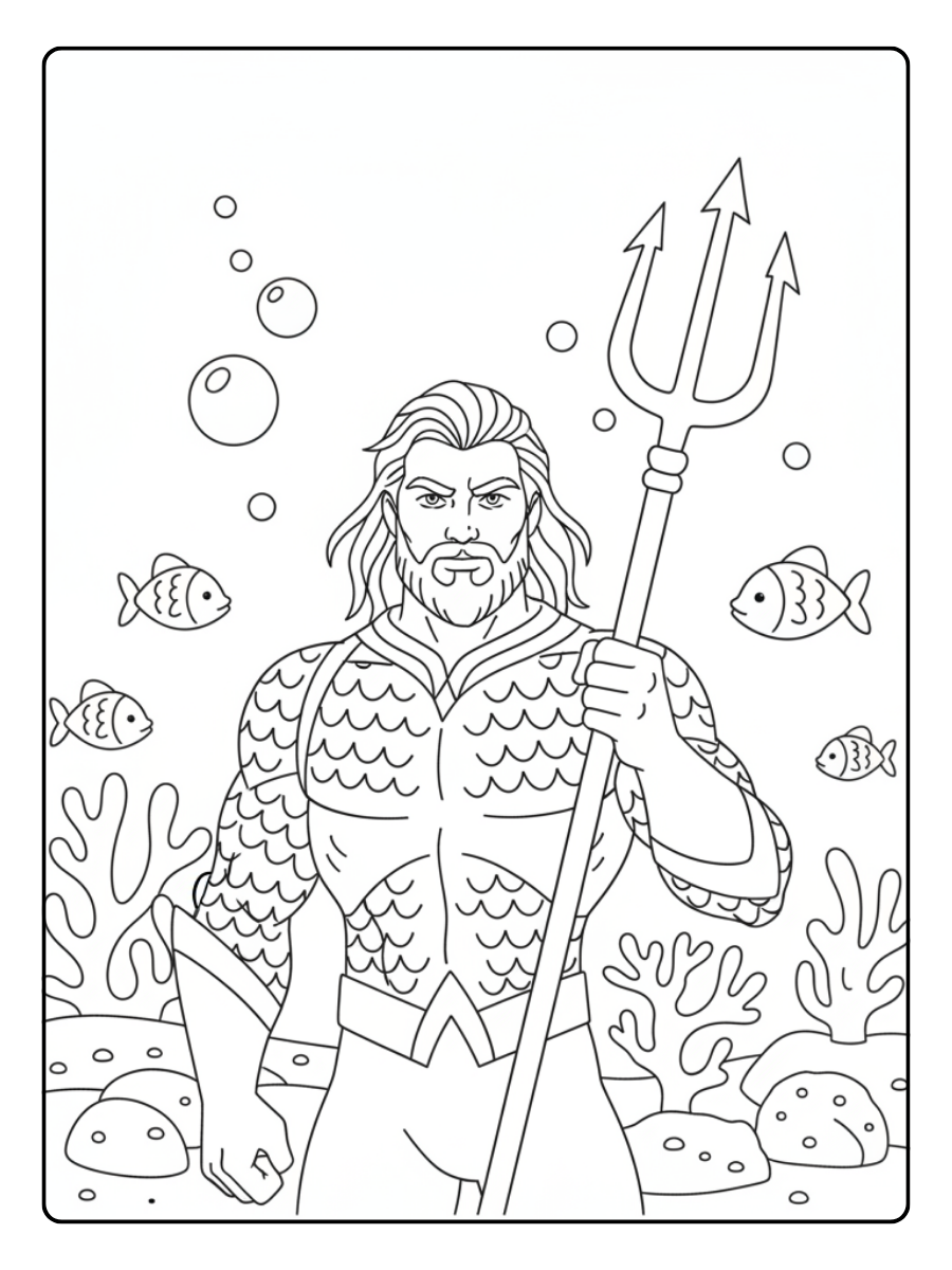 Aquaman Coloring Pages – Aquaman Holding Trident