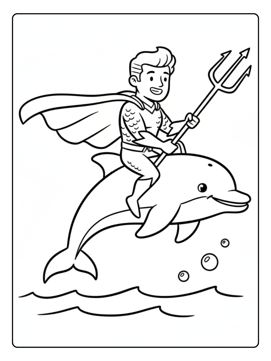 Aquaman Coloring Pages – Aquaman with Dolphin