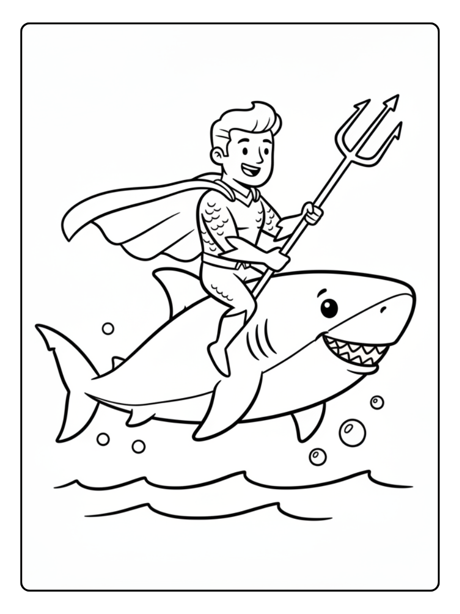 Aquaman Coloring Pages – Aquaman with Shark
