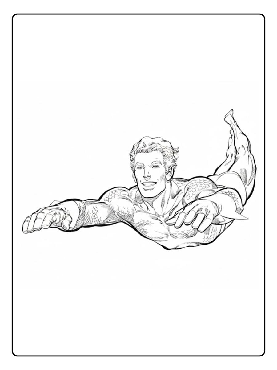 Aquaman Flying Pose Coloring Pages Simple Line Art