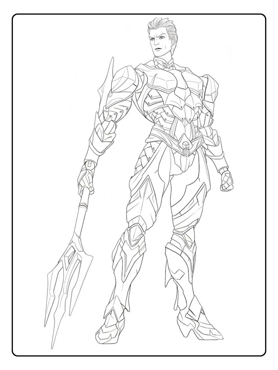 Aquaman with Trident Detailed Outline Coloring Pages