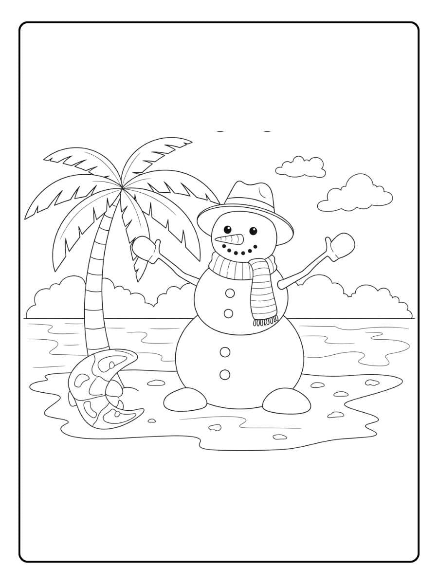 Beach Snowman Christmas Holiday Coloring Page christmas holiday coloring pages