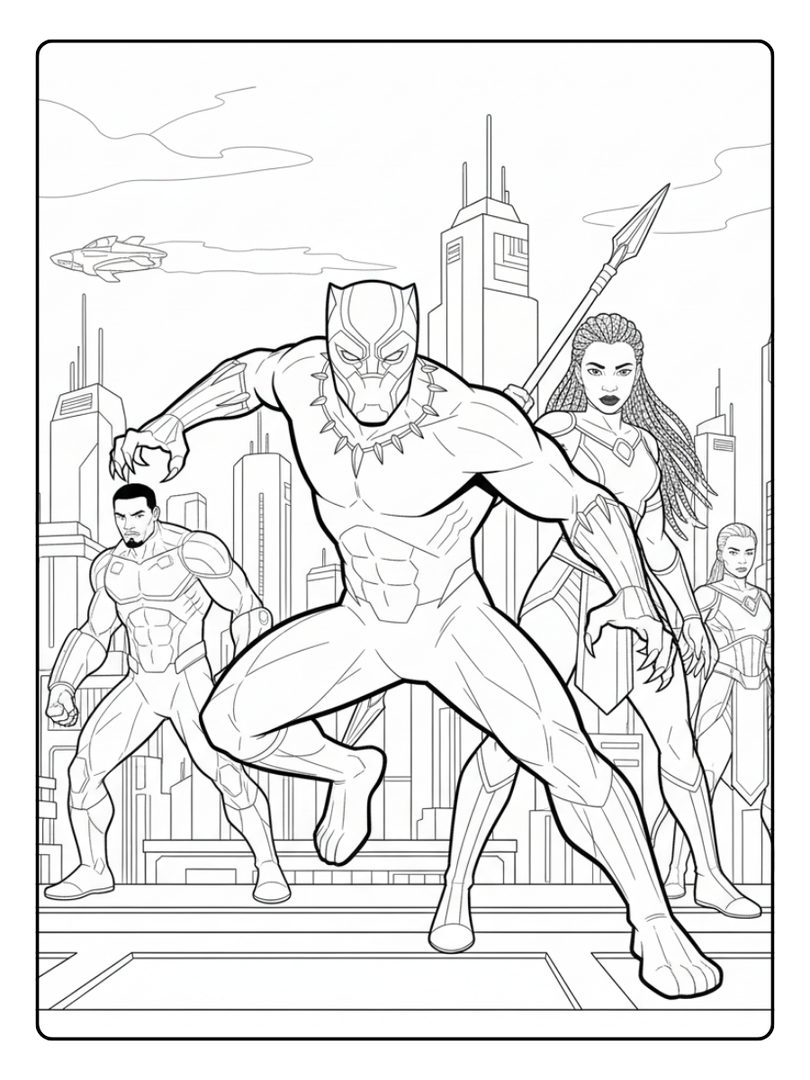 Black Panther Coloring Pages – Black Panther Team Hero