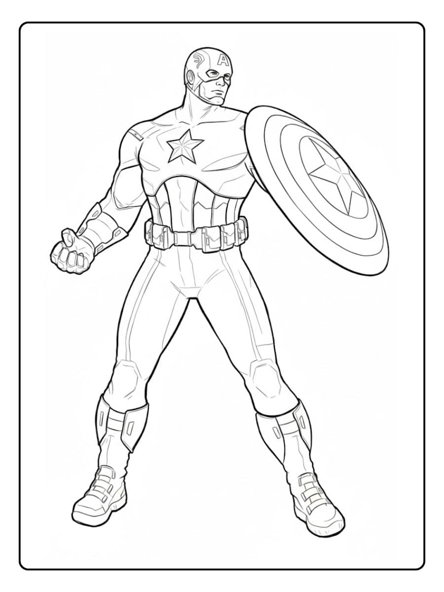 Black and White Captain America Sketch for Coloring Outline Drawing