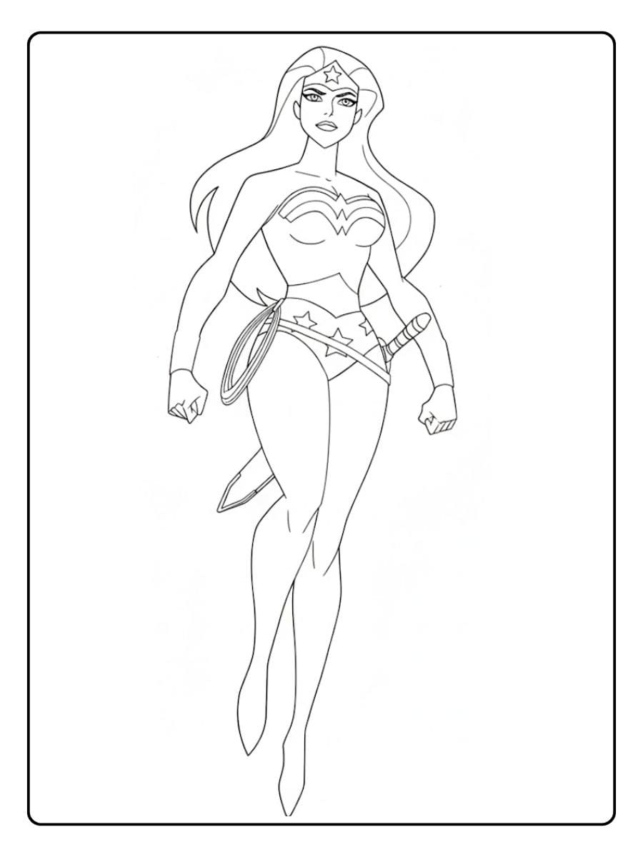 Black and White Wonder Woman Line Art for Coloring
