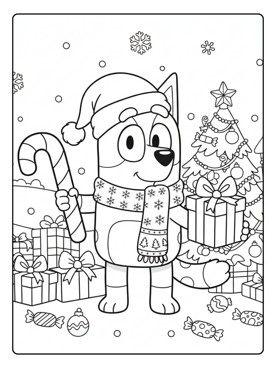 Bluey Christmas Coloring Pages – Bingo Cute Christmas Pose