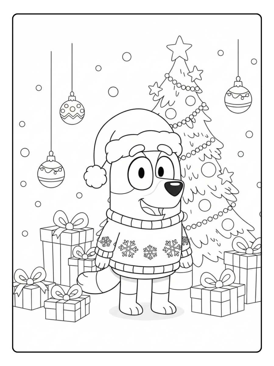 Bluey Christmas Coloring Pages – Bingo Smiling at Christmas