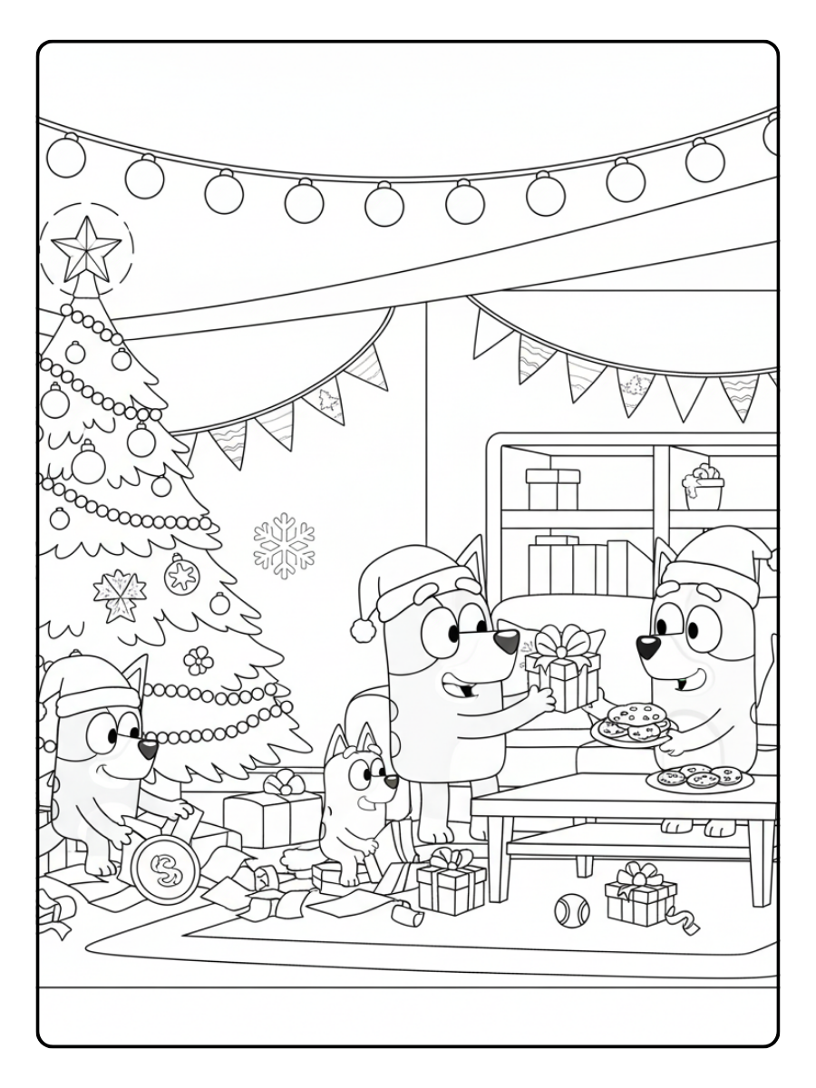 Bluey Christmas Coloring Pages – Bluey Christmas Party