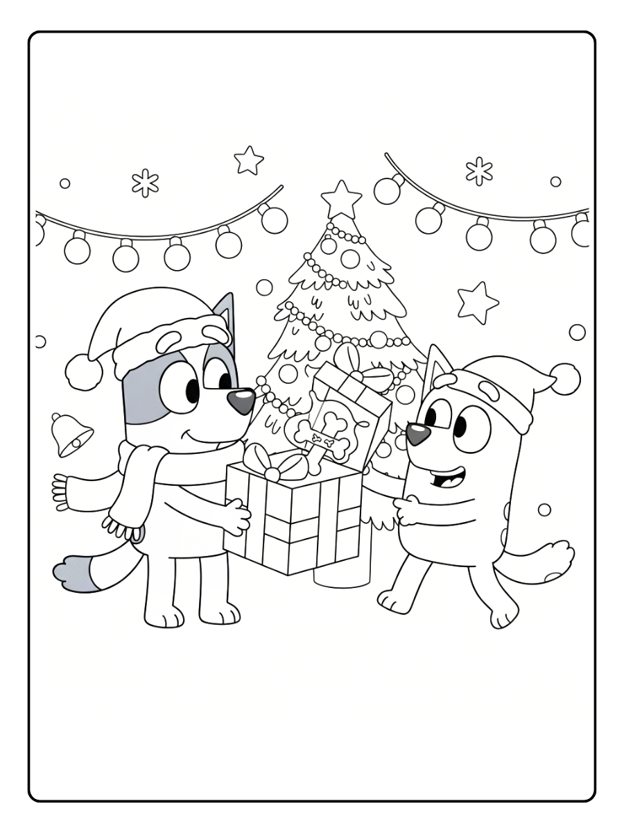 Bluey Christmas Coloring Pages – Bluey Gift Surprise