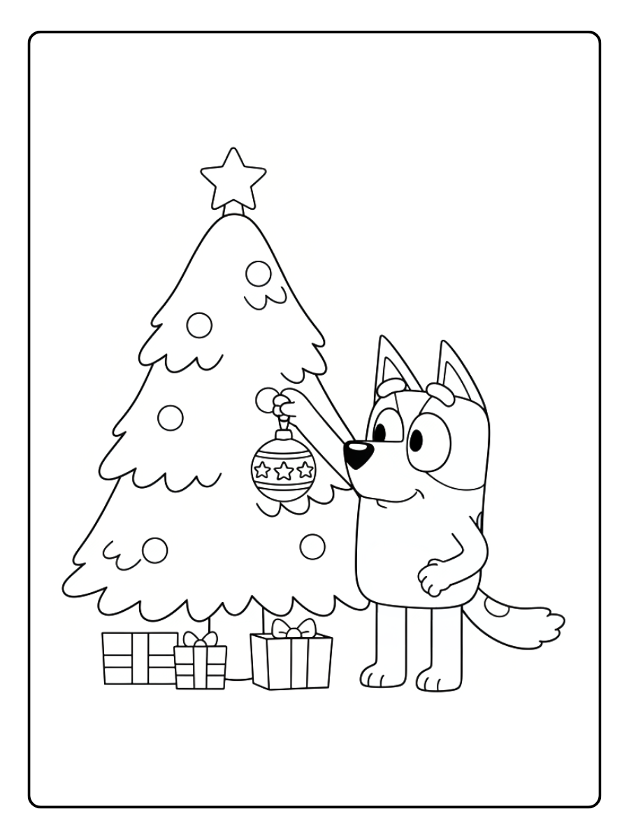 Bluey Christmas Coloring Pages – Bluey Hanging Ornaments