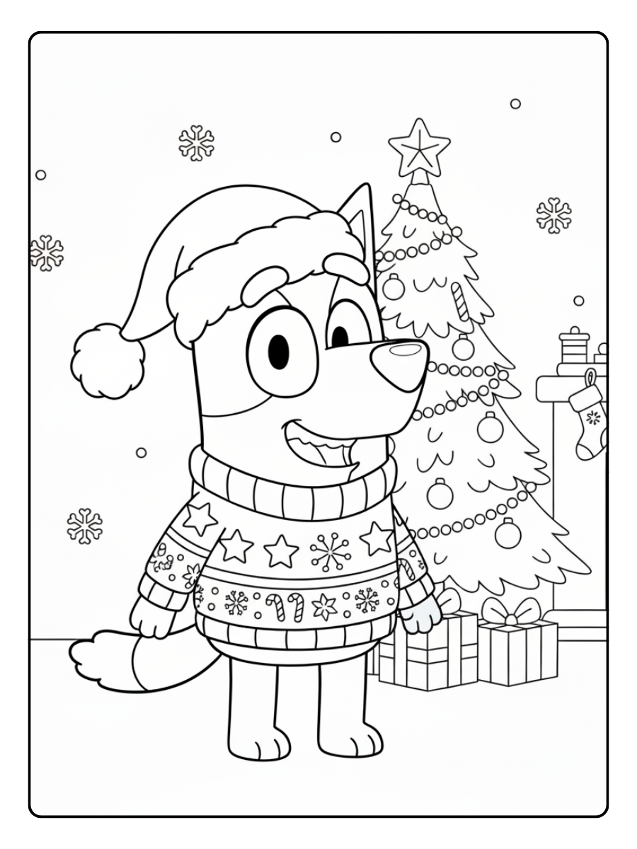 Bluey Christmas Coloring Pages – Bluey Smiling at Christmas