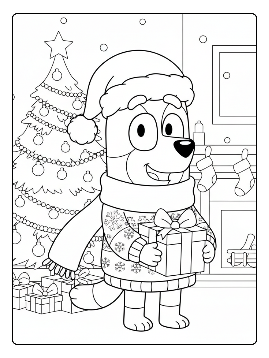Bluey Christmas Coloring Pages – Chilli Heeler Christmas