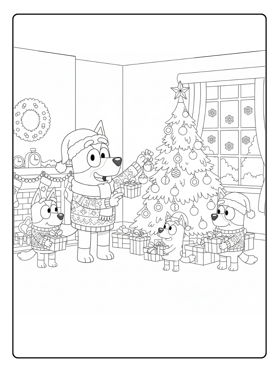 Bluey Christmas Coloring Pages – Heeler Family Christmas