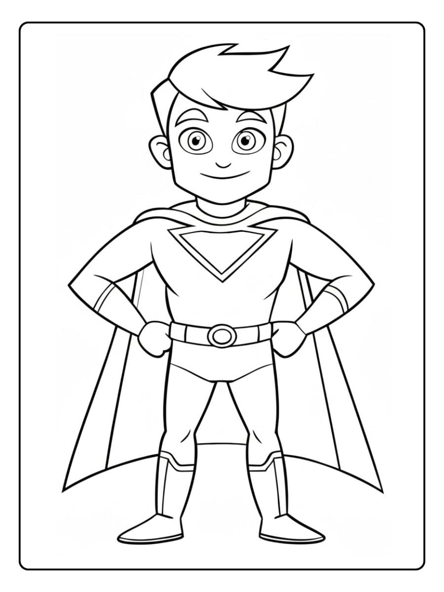 Boy Superhero in Costume Coloring Page
