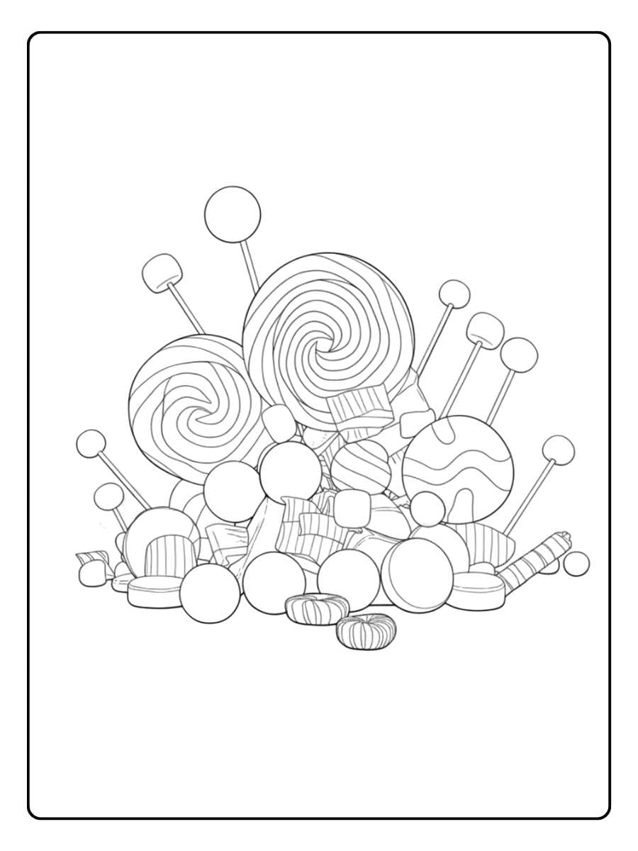 Candy coloring pages bowl of mixed candies