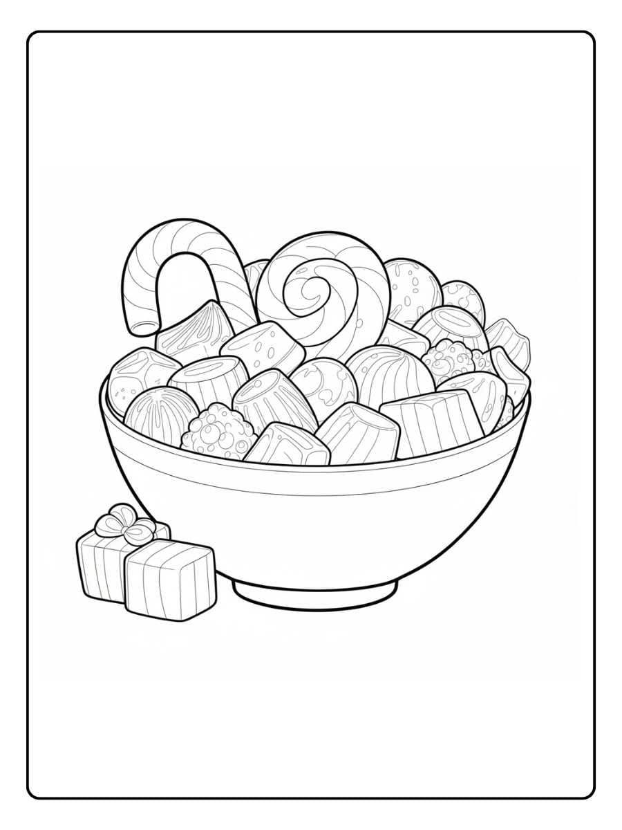Candy coloring pages candy bowl with sweets