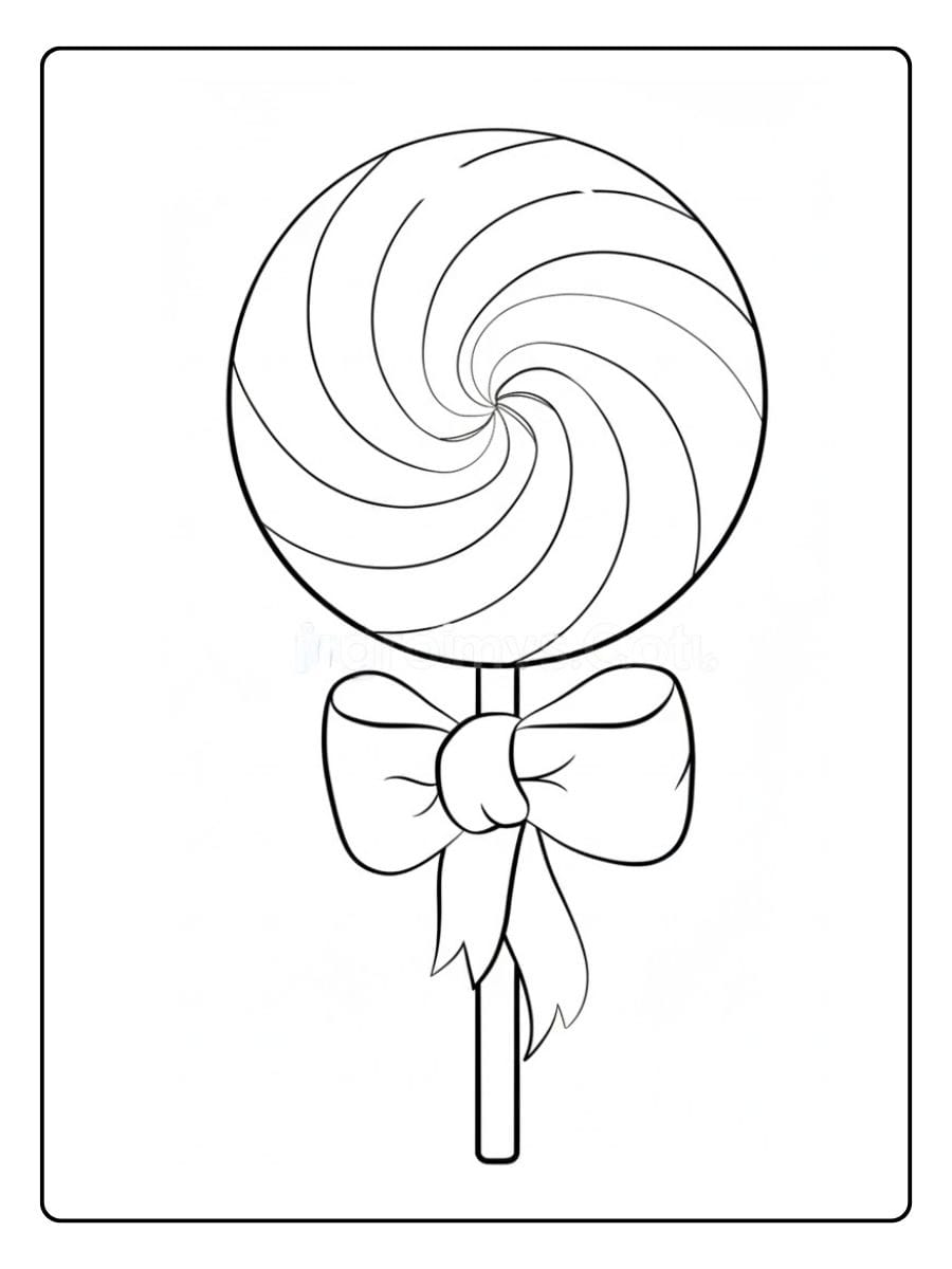 Candy coloring pages swirl lollipop with bow