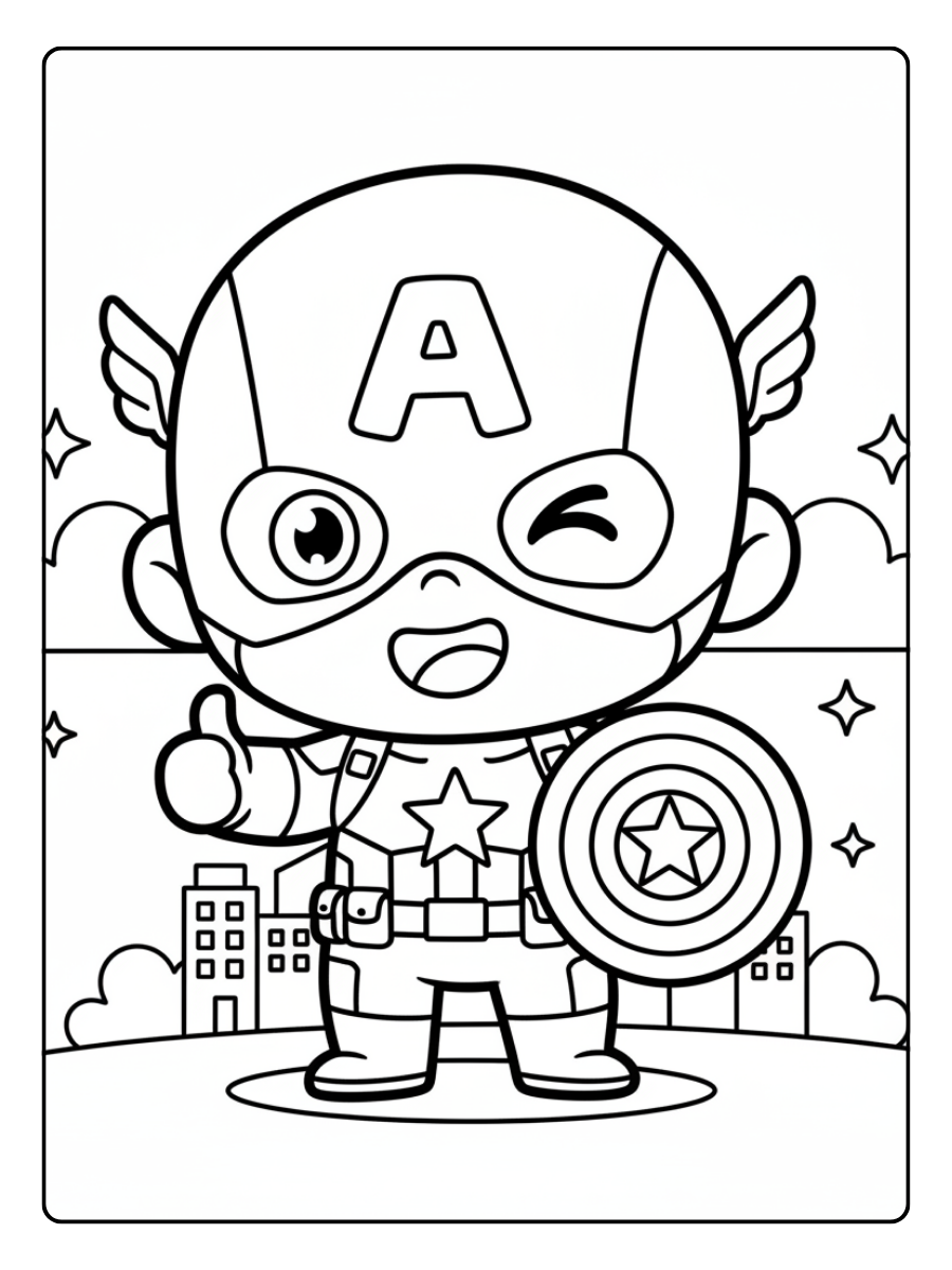 Captain America Coloring Pages – Captain America Cute Style