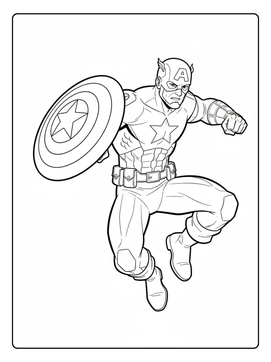 Captain America Coloring Pages – Captain America Jump Attack