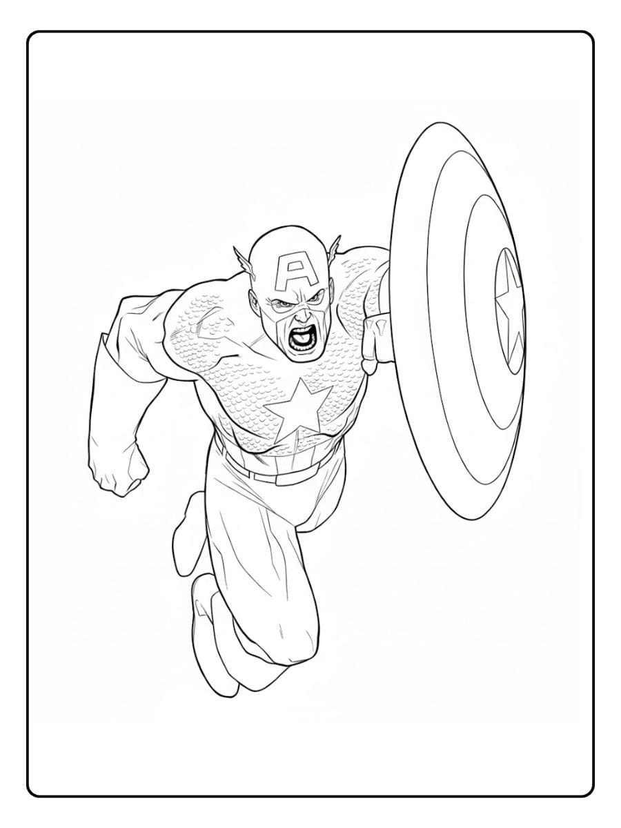 Captain America Coloring Pages Simple Line Art Sketch