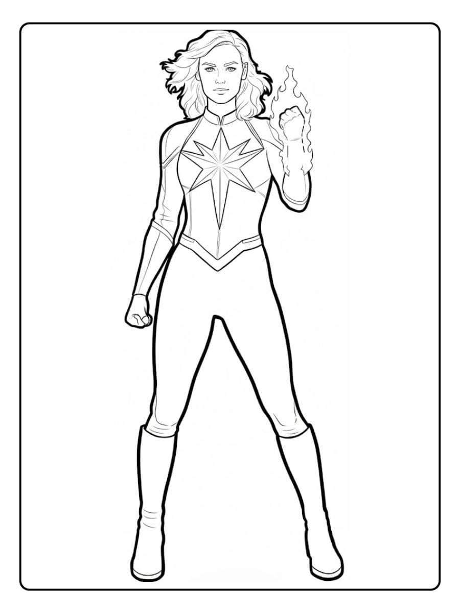Captain Marvel Coloring Pages Simple Line Art Sketch for Printing