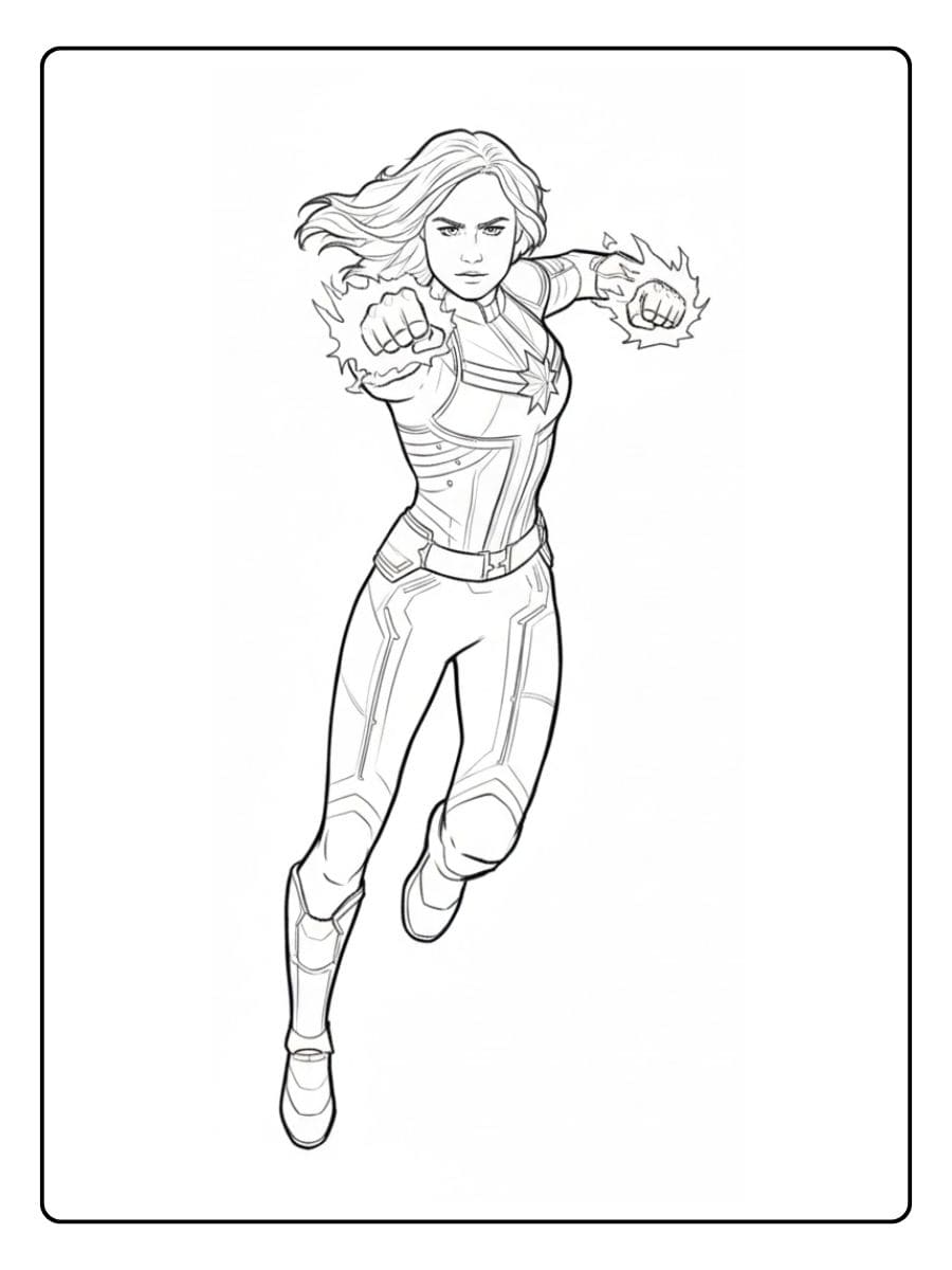 Captain Marvel Coloring Pages Simple Outline Sketch