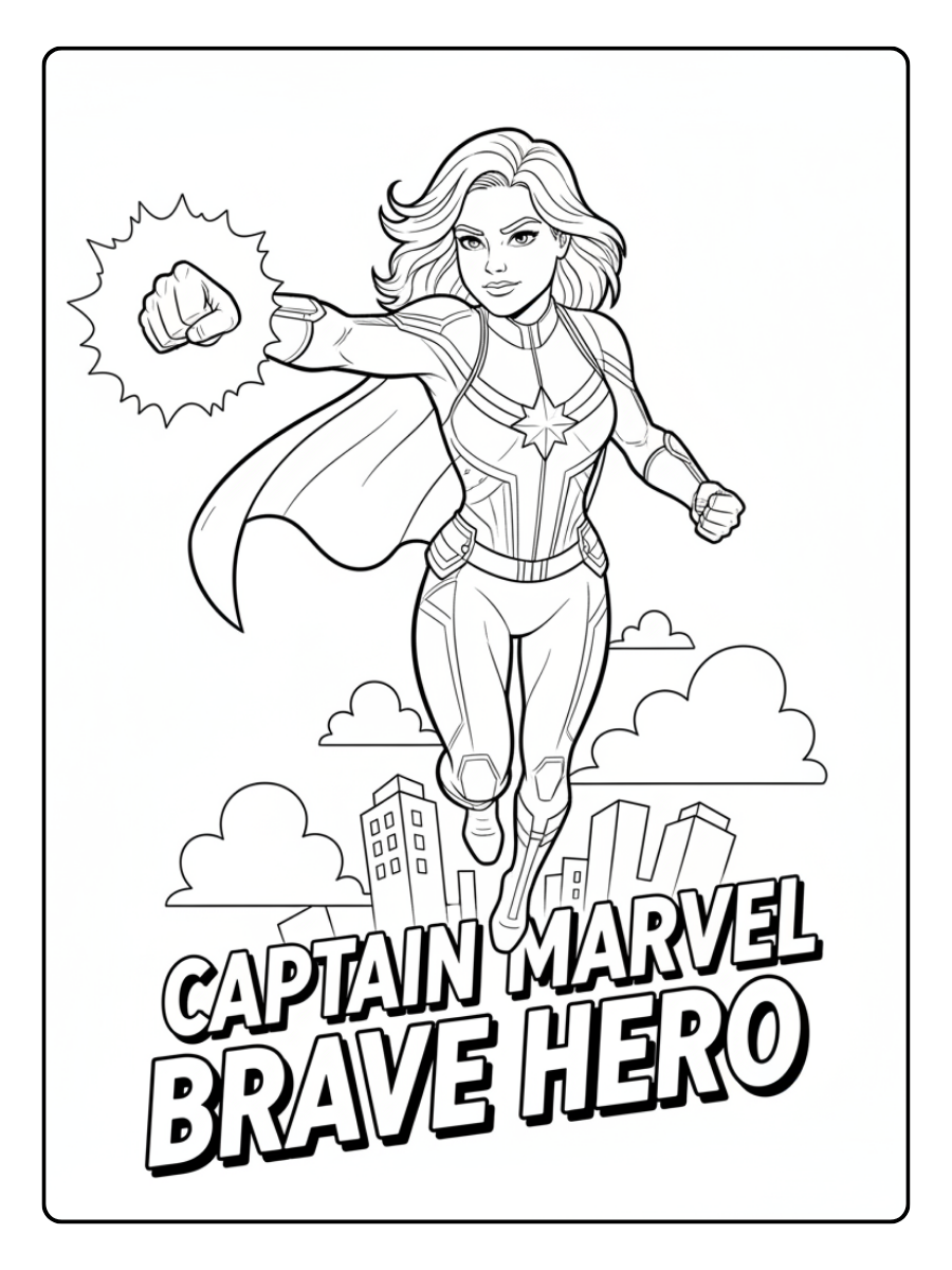 Captain Marvel Coloring Pages – Captain Marvel Brave Hero