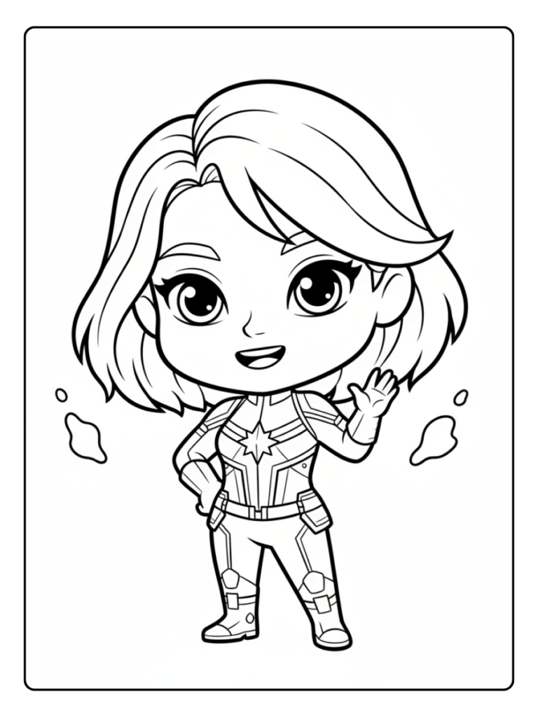 Captain Marvel Coloring Pages – Captain Marvel Cute Style