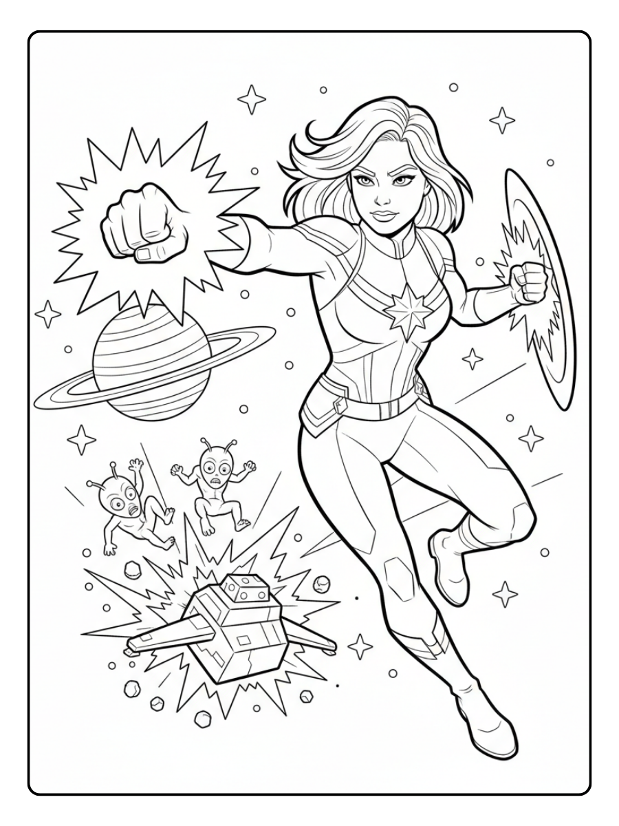 Captain Marvel Coloring Pages – Captain Marvel Fighting