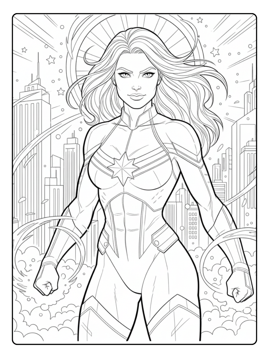 Captain Marvel Coloring Pages – Captain Marvel Power Girl