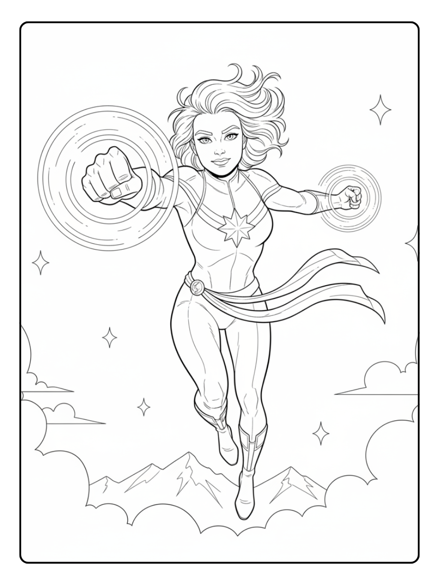 Captain Marvel Coloring Pages – Captain Marvel in the Sky