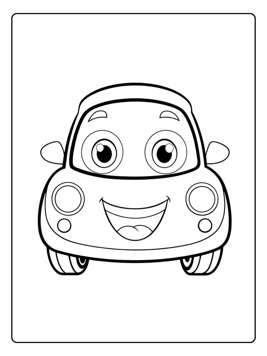 Car coloring pages happy cartoon car front view