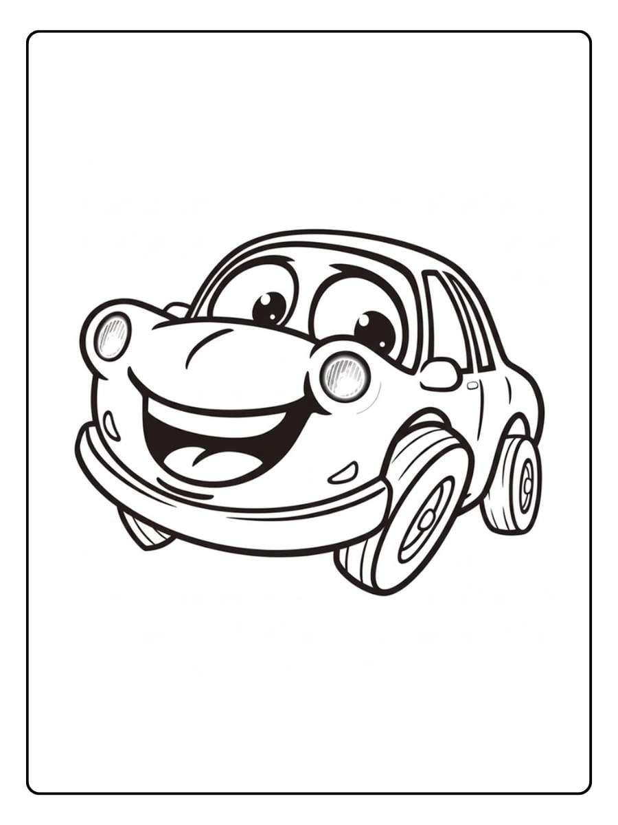 Car coloring pages smiling cartoon car with big eyes