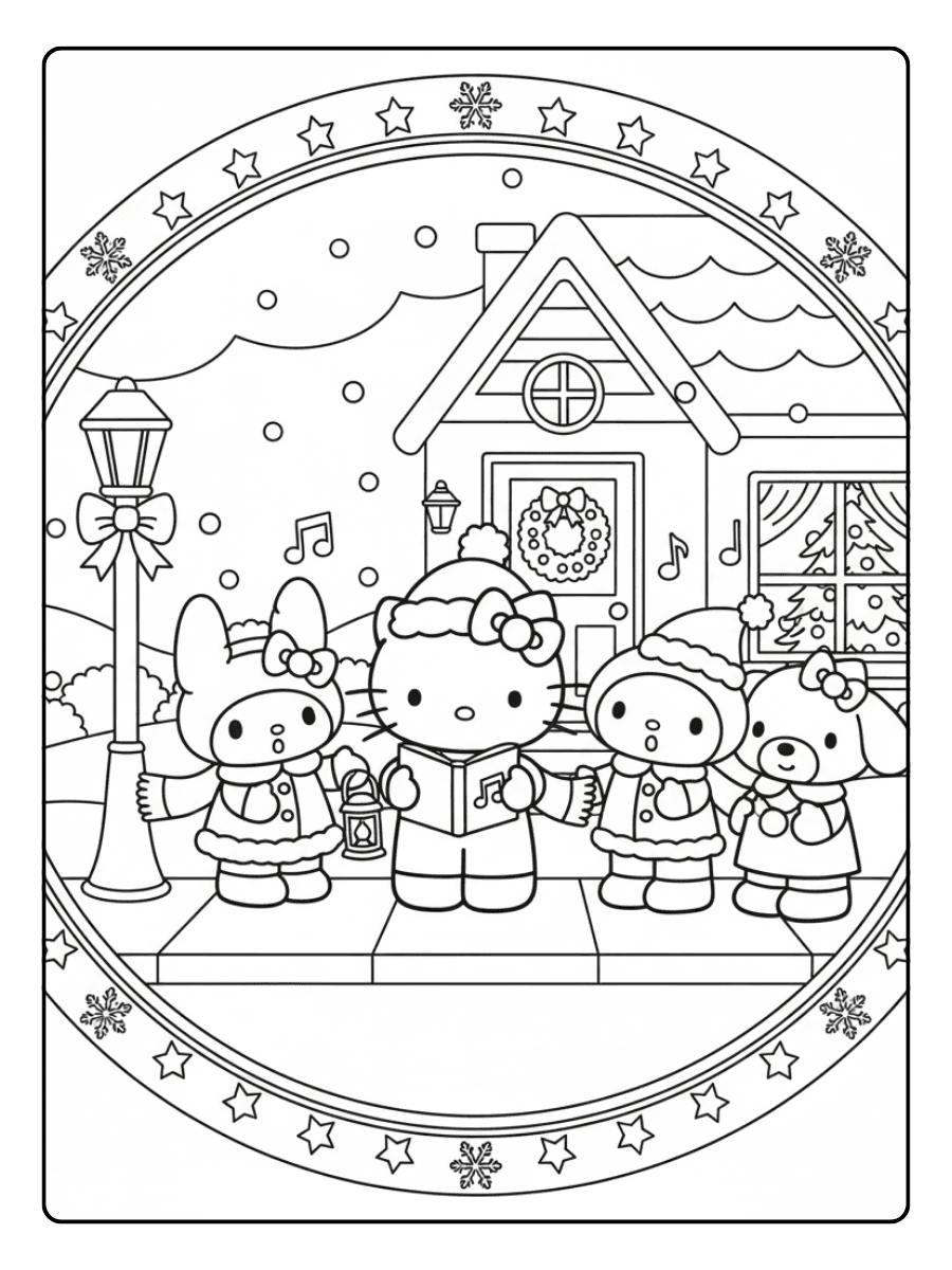 Carol Singing Hello Kitty Hello Kitty Christmas Coloring Pages