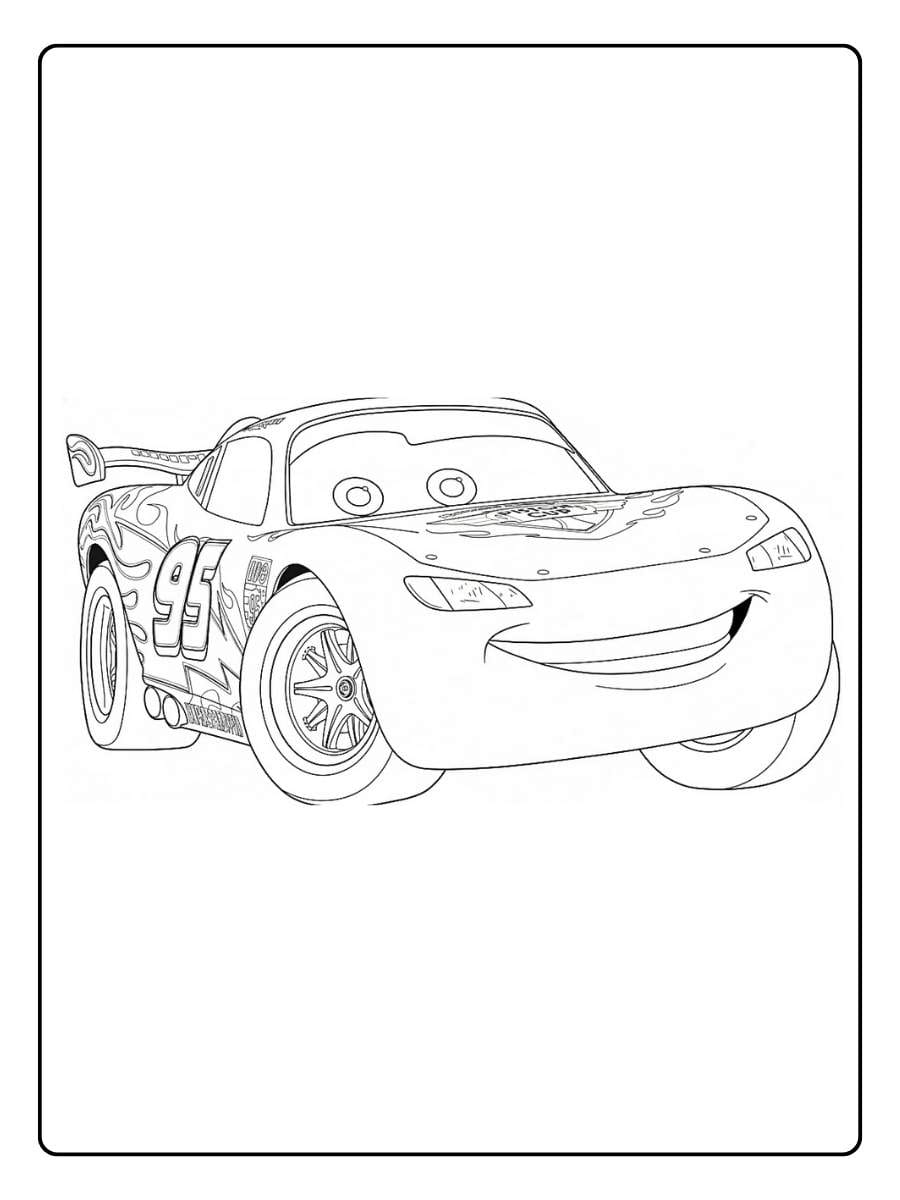 Cars 2 Lightning McQueen coloring pages with detailed side view